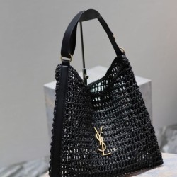 Qualità superiore replica Shopping YSL Saint Laurent Oxalis Rafia Macramè Nera Replica qualità specchio Replica Perfette Qualità superiore replica Shopping YSL Saint Laurent Oxalis Rafia Macramè Nera imitazioni