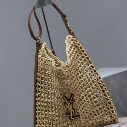 Replica Perfette Borsa Shopping YSL Saint Laurent Oxalis Rafia Macramè Marrone imitazioni