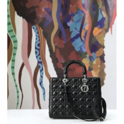 Imitazione Borse Christian Dior grande Lady Dior Supple Tote M0584 nero argento
