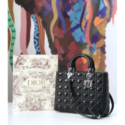 Imitazione Borse Christian Dior grande Lady Dior Supple Tote M0584 nero argento