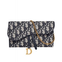 Alta gamma replica Portafoglio lungo con patta Christian Dior con patta S5614 Blu scuro imitazioni perfette