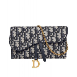 Alta gamma replica Portafoglio lungo con patta Christian Dior con patta S5614 Blu scuro