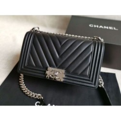 Replica Alta Qualità Boy Classica Chevron Flap Borse A67086 Nero Steel Hardware