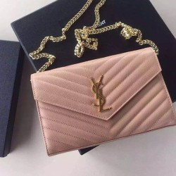 Portafoglio Saint Laurent in grano di albicocca De Poudre Textured Matelasse Leather 377828