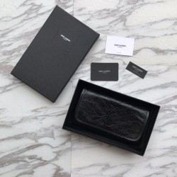 Portafoglio grande YSL Saint Laurent Niki in pelle nera increspata vintage Dupe Perfetta Cloni Firmate Portafoglio grande YSL Saint Laurent Niki in pelle nera increspata vintage imitazioni
