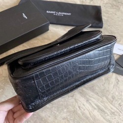Replica 1:1 Borsa a catena media Niki YSL Saint Laurent in coccodrillo nera Outlet Borsa a catena media Niki YSL Saint Laurent in coccodrillo nera imitazioni perfette