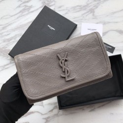Cloni Firmate Portafoglio grande YSL Saint Laurent Niki in pelle increspata grigio vintage imitazioni