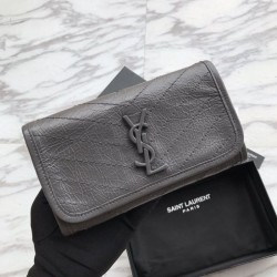 Cloni Firmate Imitazione Portafoglio grande YSL Saint Laurent Niki in pelle increspata vintage grigio scuro imitazioni