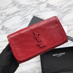 Cloni Firmate Portafoglio grande YSL Saint Laurent Niki in pelle increspata vintage rosso imitazioni