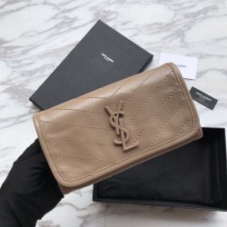 Cloni Firmate Portafoglio grande YSL Saint Laurent Niki in pelle stropicciata vintage color albicocca imitazioni