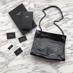 Cloni Firmate Shopping bag YSL Saint Lauren Niki Medium in pelle vintage increspata nera imitazioni