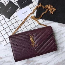 YSL Saint Laurent Granulato Matelasse Chain Portafoglio Chiaretto