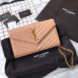 YSL Saint Laurent Granulato Matelasse Chain Portafoglio Giallo