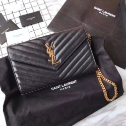 YSL Saint Laurent Granulato Matelasse Chain Portafoglio Nero