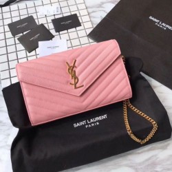 YSL Saint Laurent Granulato Matelasse Chain Portafoglio Rosa