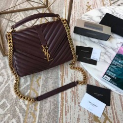 YSL Saint Laurent Medium College Monogram Borse a Tracolla Granulato Matelasse Chiaretto
