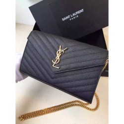 Replica perfette Saint Laurent Catena Portafoglio in pelle Black Grain