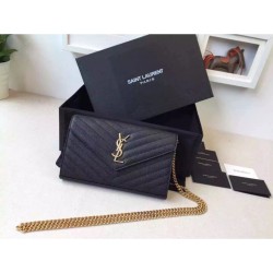 Sito Replica Saint Laurent Catena Portafoglio in pelle Black Grain Imitazioni Replica perfette Saint Laurent Catena Portafoglio in pelle Black Grain