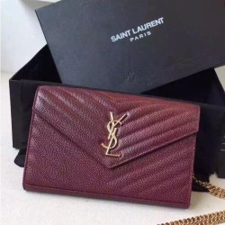 Replica perfette Saint Laurent Catena Portafoglio in pelle Bordeaux grano