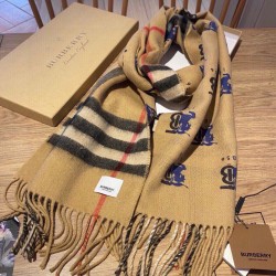 Replica Scialle Burberry in lana e cashmere con motivo check double-face e logo 30 x 180 marrone Griffate