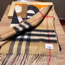 Replica Qualità superiore replica Scialle Burberry in lana e cashmere con motivo check double face e logo 30 x 180 arancione Griffate