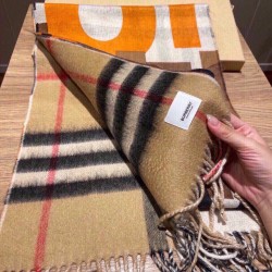 Replica Qualità superiore replica Scialle Burberry in lana e cashmere con motivo check double face e logo 30 x 180 arancione Griffate