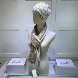 Qualità superiore replica Classic Cashmere Jacquard sciarpa e cappello fronte / bianco