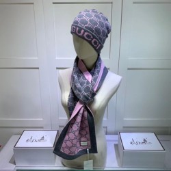 Classic Cashmere Jacquard Sciarpa e Cappello Rosa / Grigio