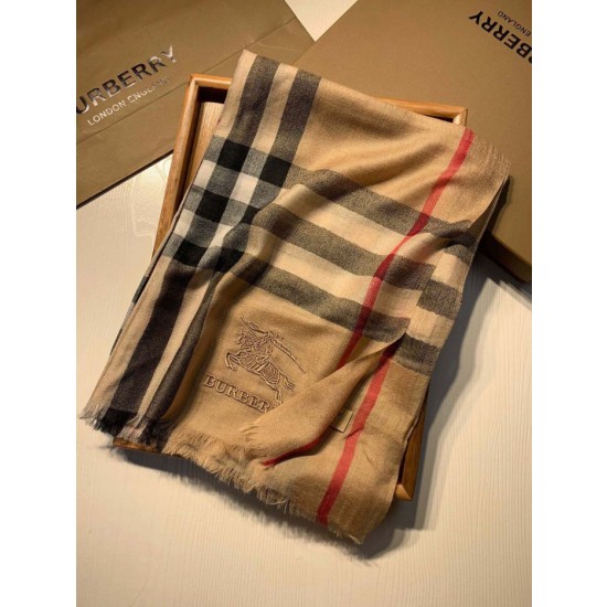 Qualità superiore replica Dettagli perfetti Scialle Burberry Aquatic Cashmere Small Check 75 x 220 Marrone
