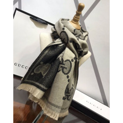 Pari all'originale replica falso Sciarpa in cashmere con logo jacquard GG Lurex Grigio