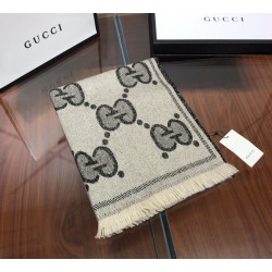 Pari all'originale replica falso Sciarpa in cashmere con logo jacquard GG Lurex Grigio