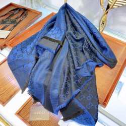 Replica Qualità da grande replica Wool GG jacquard Sciarpa quadrata double face Blu Griffate