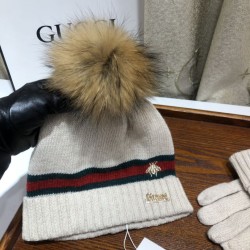 Replica Alta gamma replica Classic Cashmere Jacquard Sciarpa e Cappello Beige Griffate