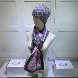 Replica Classic Cashmere Jacquard Sciarpa e Cappello Rosa / Grigio Griffate