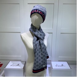Replica Alta gamma replica Classic Cashmere Jacquard Sciarpa e Cappello Grigio Griffate