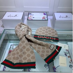Replica Alta gamma replica Sciarpa e cappello classici in jacquard cashmere marrone / rosso Griffate