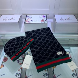 Replica Classic Cashmere Jacquard Sciarpa e Cappello Nero Griffate