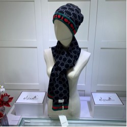 Replica Classic Cashmere Jacquard Sciarpa e Cappello Nero Griffate