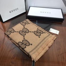 Replica Sciarpa in cashmere con logo jacquard GG Lurex Marrone Griffate