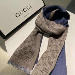 Replica Sciarpa in cashmere jacquard GG 23 x 180 blu scuro Griffate