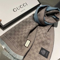 Replica Sciarpa in cashmere jacquard con motivo GG 23 x 180 Azzurro Griffate