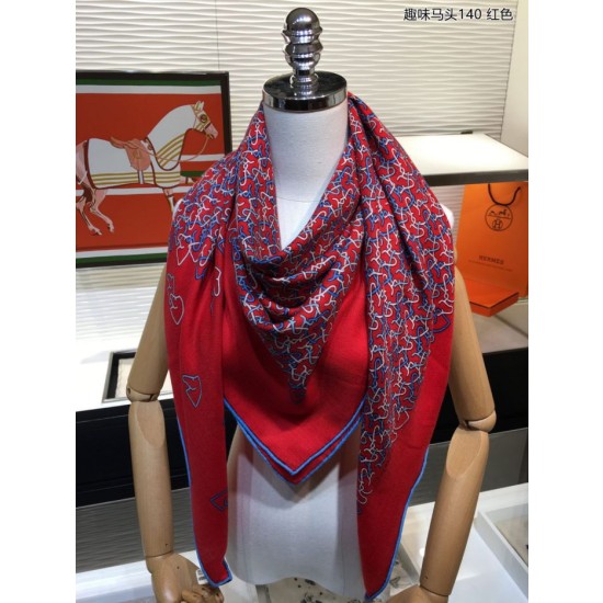 Hermes divertente scialle di seta cashmere testa di cavallo 140 rosso