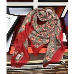 Qualità superiore replica Sciarpa Double G in cashmere con motivo mela intrecciata
