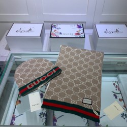 Alta gamma replica Sciarpa e cappello classici in jacquard cashmere marrone / rosso