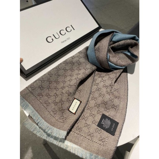 Sciarpa in cashmere jacquard con motivo GG 23 x 180 Azzurro