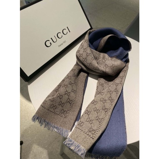 Sciarpa in cashmere jacquard GG 23 x 180 blu scuro